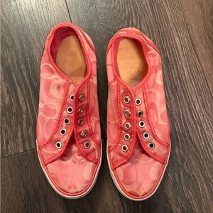 pink Coach signature monogram canvas sneakers